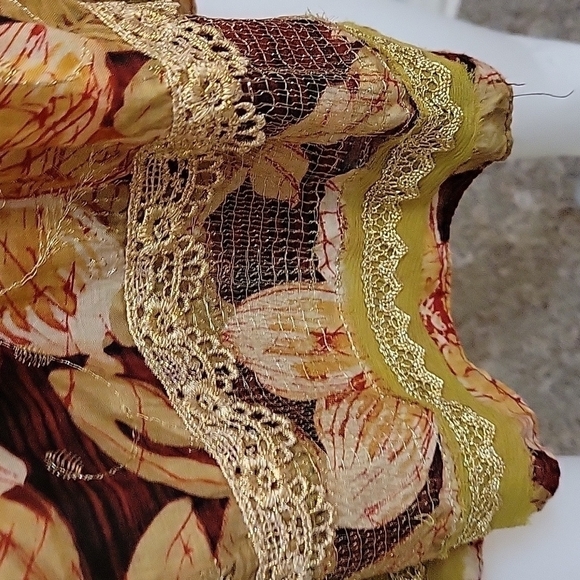 CYNTHIA STEFFE 1990s Floral Lace Paper Bag Tassel Boho Peasant Skirt - Picture 7 of 12